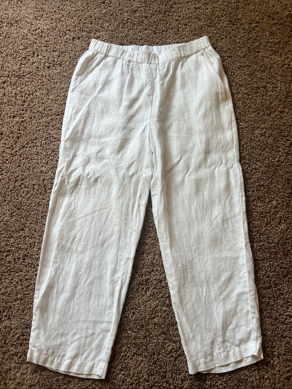 Quince White Elastic-Waist Linen Pants